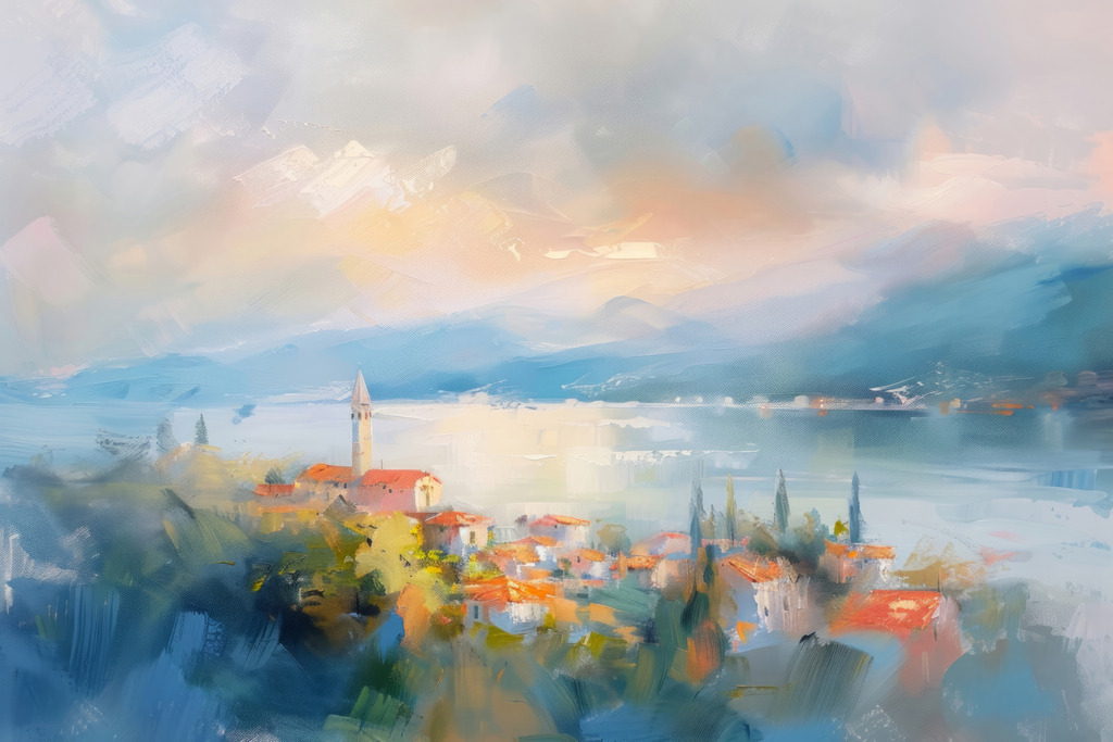 2406036 - Lago im Nebel | Fantasievolles Motiv eines italienischen Sees im Nebel.