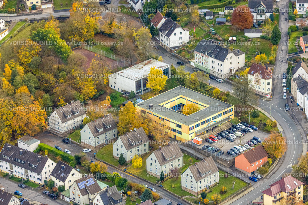 Hagen251101943 | Luftbild, Turnhalle und Regenbogenschule an der Wilhelmstraße, herbstliche Bäume, Hohenlimburg, Hagen, Ruhrgebiet, Nordrhein-Westfalen, Deutschland