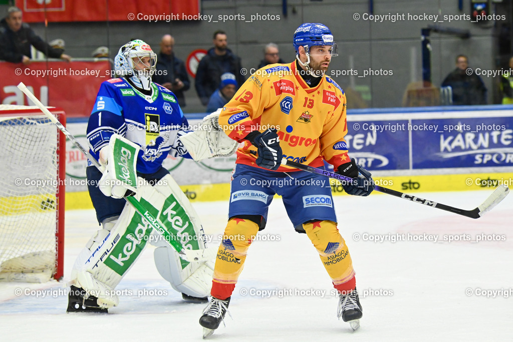 EC IDM Wärmepumpen VSV vs. MIGROSS SUPERMERCATI ASIAGO HOCKEY | #1 LAMOUREUX JEAN PHILIPPE EC VSV, #13 Saracino Nicholas Samuel ASIAGO HOCKEY, EC IDM Wärmepumpen VSV vs. MIGROSS SUPERMERCATI ASIAGO HOCKEY, EC IDM Wärmepumpen VSV vs. MIGROSS SUPERMERCATI ASIAGO HOCKEY am 03.11.2024 in Villach (Stadthalle Villach), Austria, (Photo by Bernd Stefan)