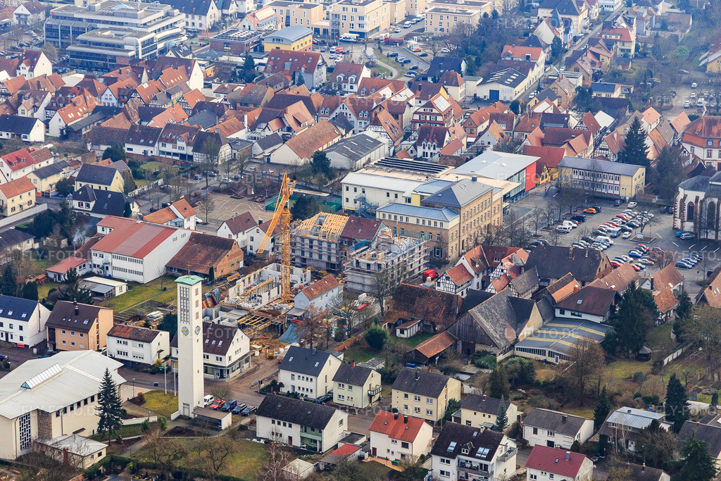 Luftbild: Neubaustelle für Geschäftshäuser nach Abriss zwischen Marktstr- und Goetherstr in Kandel im Bundesland Rheinland-Pfalz in Deutschland. Foto: IMG_096569.jpg vom 02.02.2017 durch Werner Riehm/FLY-FOTO.de