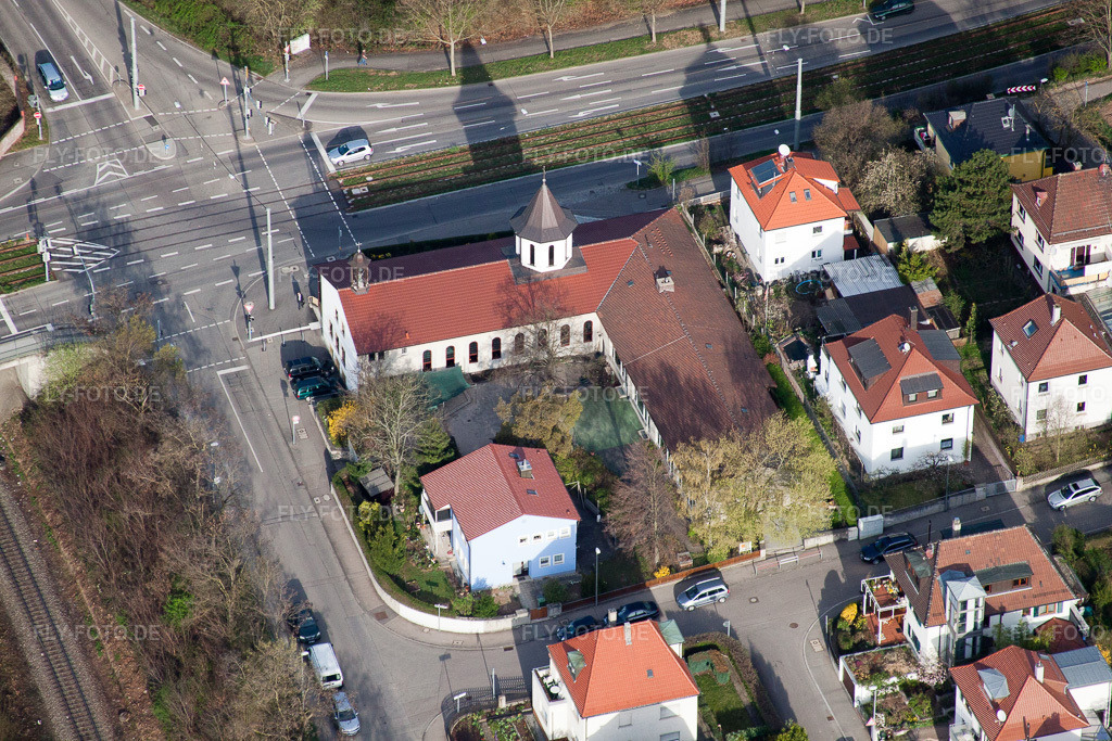 Luftbild: Rumänisch Orthodoxe Kirche im Ortsteil Zuffenhausen in Stuttgart im Bundesland Baden-Württemberg in Deutschland. Foto: IMG_39276.jpg vom 03.04.2011 durch Werner Riehm/FLY-FOTO.de