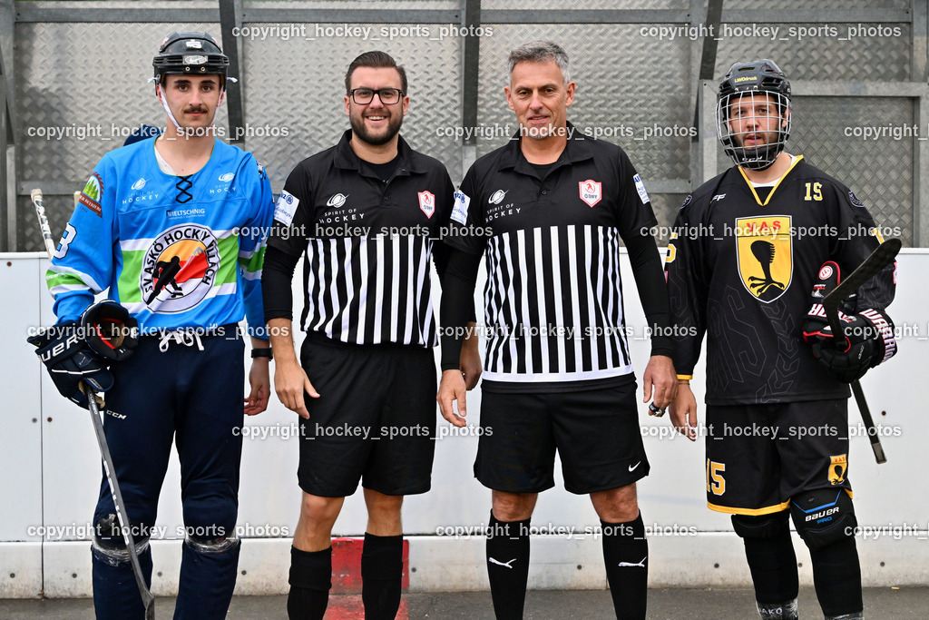 VAS Ballhockey Villach vs. ASKÖ Villach Ballhockey | #3 Fertschai Mathias, Samrock Markus Referee, Hausott Erik Referee, #15 Kronig Daniel, VAS Ballhockey Villach vs. ASKÖ Villach Ballhockey, VAS Ballhockey Villach vs. ASKÖ Villach Ballhockey am 28.05.2025 in Villach (Alpen Arena ), Austria, (Photo by Bernd Stefan)