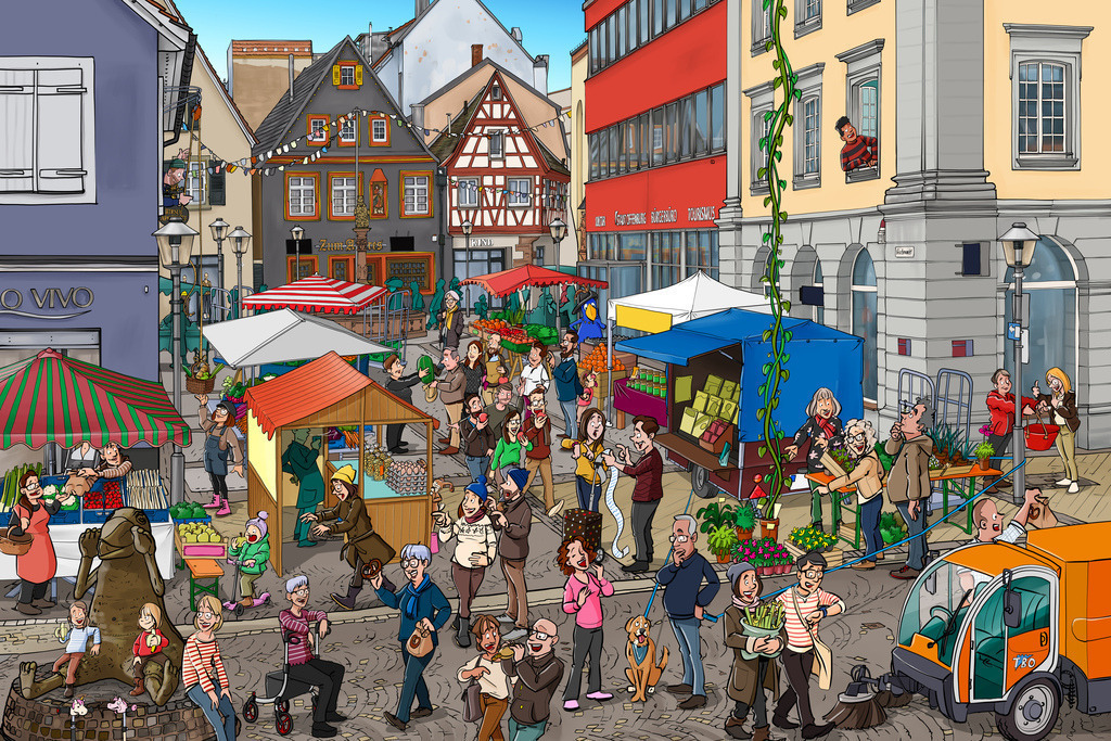 Offenburg-Wimmelbild-Wochenmarkt-schanz-partner | Schanz & Partner - Realisiert mit Pictrs.com
