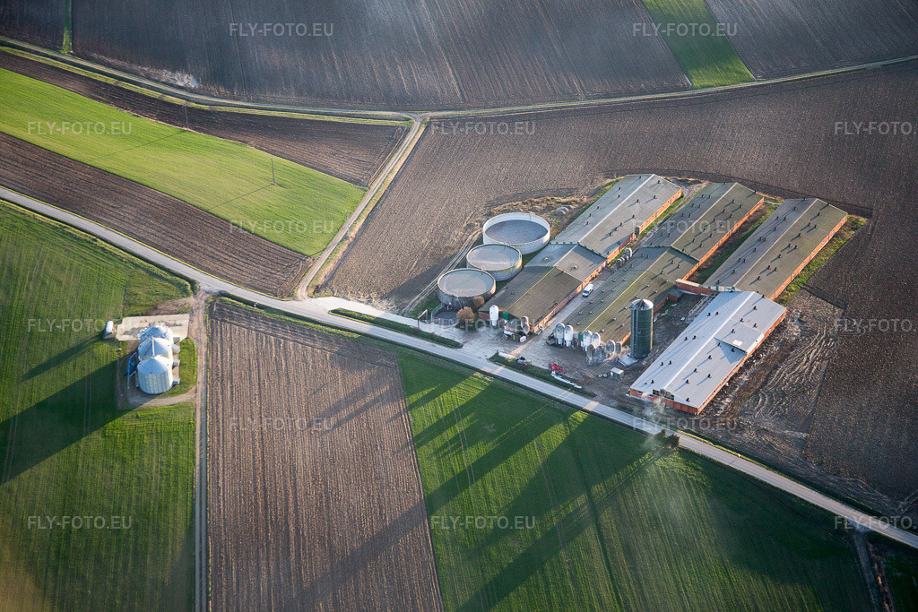 Vue aérienne: Vue de la ville à Oberlauterbach dans le département Bas Rhin, France. Photo: IMG_086025.jpg prise le 06/02/2016 par Werner Riehm/FLY-FOTO.eu – Résolution de l'original: 5472 x 3648 px