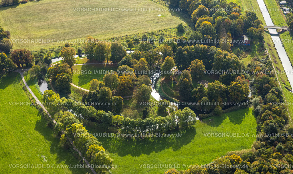 Hamm241015364 | Luftbild, Marker Burghügel, Burg Mark, Sehenswürdigkeit mit Wassergraben, Uentrop, Hamm, Ruhrgebiet, Nordrhein-Westfalen, Deutschland