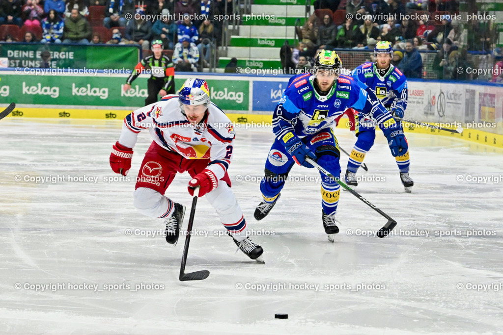 EC IDM WÄRMEPUMPEN VSV vs. EC Red Bull Salzburg | #2 Lewington Tyler James EC Redbull Salzburg, #8 Rebernig Maximilian EC VSV, EC IDM WÄRMEPUMPEN VSV vs. EC Red Bull Salzburg, EC IDM WÄRMEPUMPEN VSV vs. EC Red Bull Salzburg am 17.01.2025 in Villach (Stadthalle Villach), Austria, (Photo by Bernd Stefan)