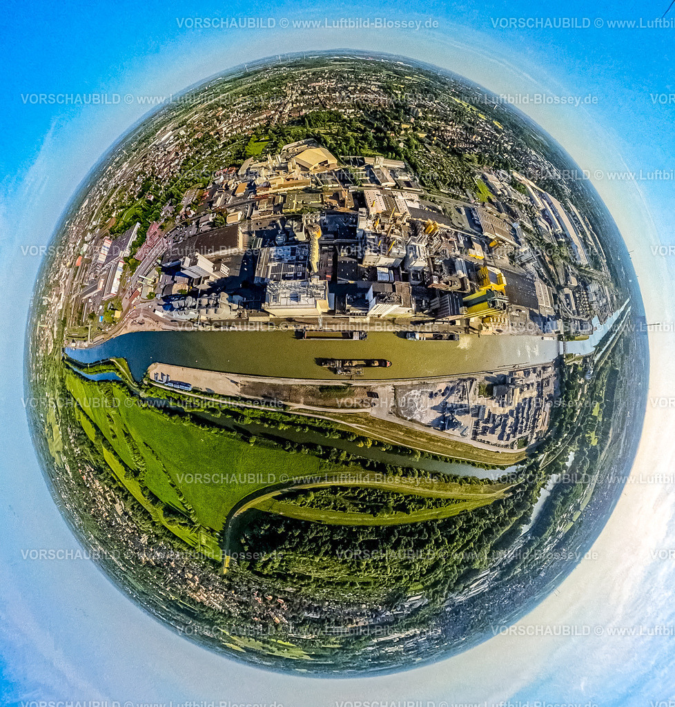 Hamm250590072Hafen | Luftbild, Hafen Hamm am Datteln-Hamm-Kanal mit Binnenschifffahrt, Erdkugel, Fisheye Aufnahme, Fischaugen Aufnahme, 360 Grad Aufnahme, tiny world, little planet, fisheye Bild, Mitte, Hamm, Ruhrgebiet, Nordrhein-Westfalen, Deutschland