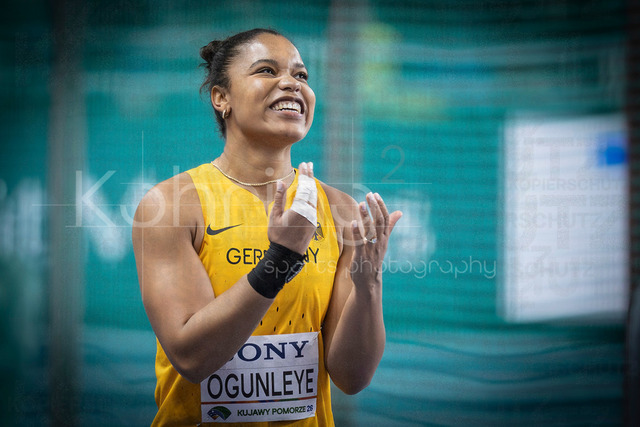 World Athletics Indoor Championships Kujawy Pomorze 26, 20.03.2026 | TORUN, POLAND - MARCH 20:  Yemisi OGUNLEYE (GER) reacts after the last attempt in the women's shot put during the World Athletics Indoor Championships Kujawy Pomorze 26 on day 1 / session 2 at Kujawsko-Pomorska Arena Torun on March 20, 2026 in Torun, Poland. 