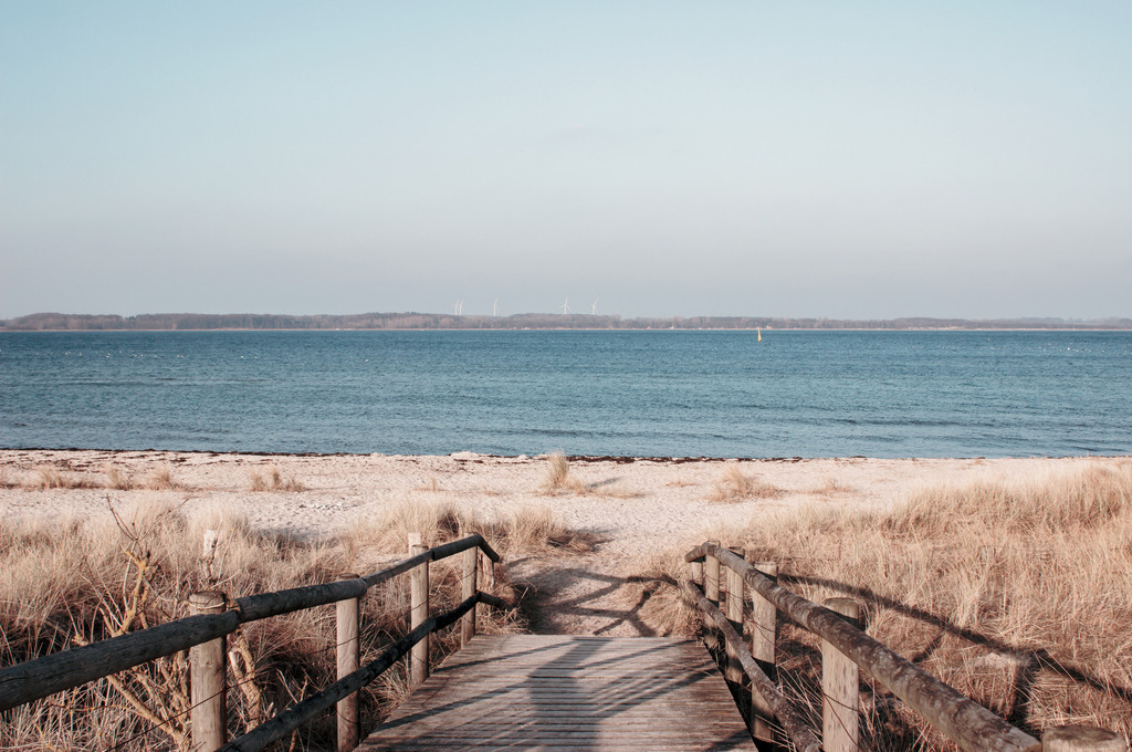 Wandbild: Brücke an den Sandstrand | Dieses Wandbild im Querformat zeigt eine Brücke an den Sandstrand. Neben der Brücke ist ein Feld aus Strandhafer. Der Himmel ist hellblau. Holen Sie sich mit diesem dekorativen Wandbild den Strandurlaub für das ganze Jahr nach Hause oder an den Arbeitsplatz. Es ist auf Leinwand, auf Aluminium-Platte, Acrylglas oder als Holzdruck erhältlich. Dabei wird es individuell für Sie in vielen Abmessungen produziert. Auf diese Weise passen die Ostseekult Wandbilder immer perfekt an Ihre Wände.  - Realisiert mit Pictrs.com