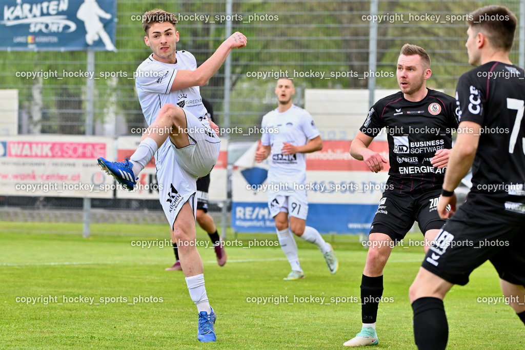 ASK Klagenfurt vs. SK Vorwärts Steyr 21.4.2024 | #7 Bondan Romaniuk ASK Klagenfurt, #24 Mirsad Sulejmanovic SK Vorwärts Steyr, ASK Klagenfurt vs. SK Vorwärts Steyr 21.4.2024, ASK Klagenfurt vs. SK Vorwärts Steyr am 21.04.2024 in Klagenfurt (ASK Sportzentrum Fischl), Austria, (Photo by Bernd Stefan)
