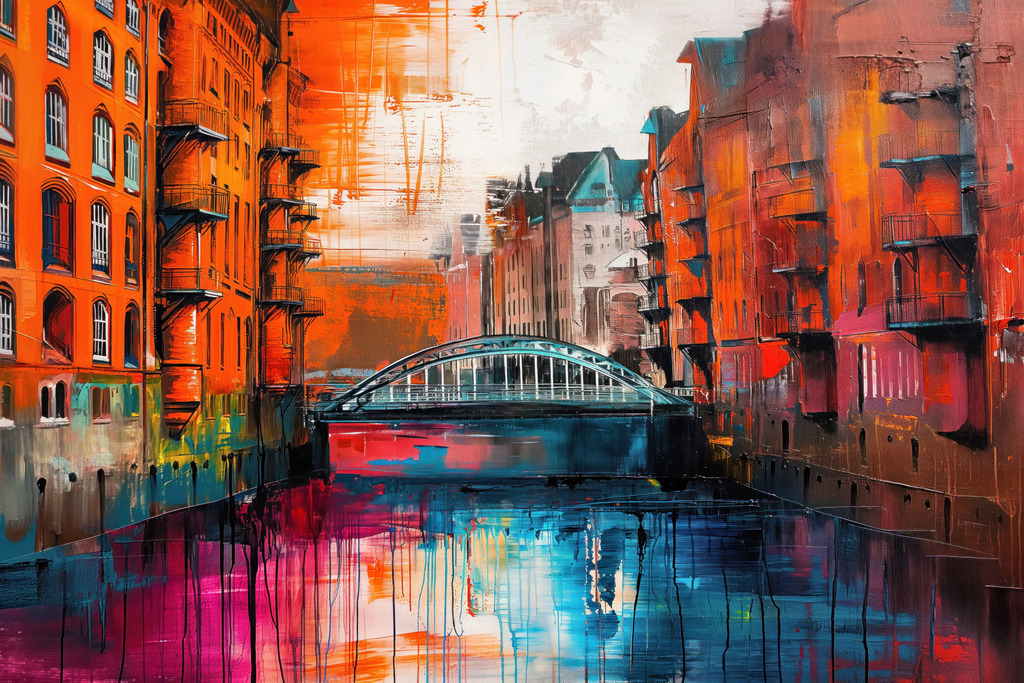 10240102 - Speicherstadt wie gemalt | Abstraktes Hamburgbild im Stil eines Gemäldes inspiriert von der Speicherstadt.