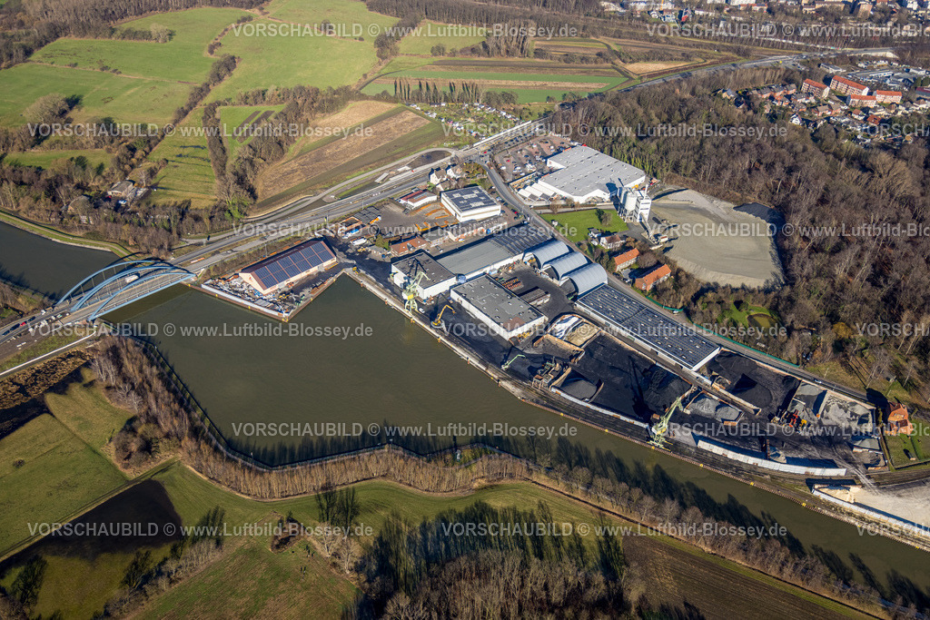 Luenen230203570 | Luftbild, Stadthafen, Brücke Dortmunder Straße über den Datteln-Hamm-Kanal, Lünen, Ruhrgebiet, Nordrhein-Westfalen, Deutschland