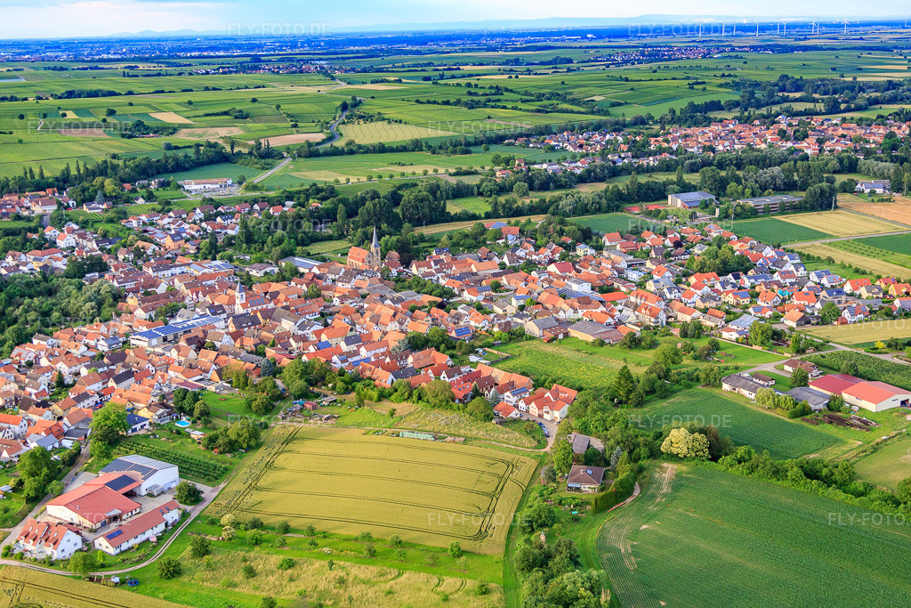 Luftbild: Ortsansicht von Südwesten im Ortsteil Ingenheim in Billigheim-Ingenheim im Bundesland Rheinland-Pfalz in Deutschland. Foto: IMG_090221.jpg vom 26.06.2016 durch Werner Riehm/FLY-FOTO.de
