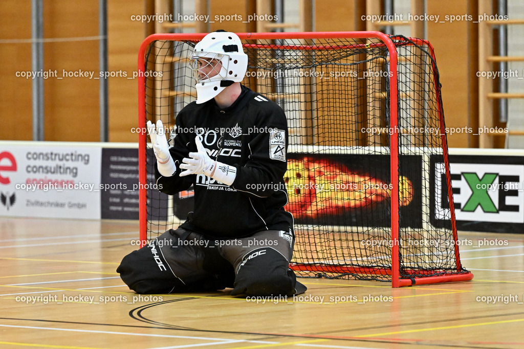 FBK Loka vs. VSV Unihockey | #80 Blaz Tomazin FBK Loka, FBK Loka vs. VSV Unihockey, FBK Loka vs. VSV Unihockey am 23.03.2025 in Villach (Ballspielhalle St. Martin), Austria, (Photo by Bernd Stefan)