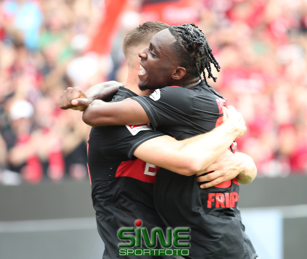 1.Fussball-Bundesliga  :    Bayer 04 Leverkusen--RB Leipzig   1.Spltg. | 19.08.2023; Fussball; GER;  Saison 2023/2024 ; 1.Bundesliga;  1.Spieltag. : 
 Bayer 04 Leverkusen -- RB Leipzig  :     Florian Wirtz (10/B04)  und Jeremie Frimpong (30/B04)  jubeln nach dem 3:1.


DFL REGULATIONS PROHIBIT ANY USE OF PHOTOGRAPHS AS IMAGE SEQENCES AND/OR QUASI-VIDEO. - Realisiert mit Pictrs.com