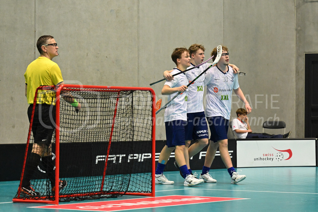 Switzerland B U19 vs Finland U19 - 2. February 2024 | Switzerland B U19 vs Finland U19
U19 Men International Matches in Switzerland
GoEasy Arena, Siggenthal Station
Finland forward #7 Markus Maronen, Finland defender #25 Rasmus Nyström and Finland forward #33 Marius Niemelä celebtrating their goal.
Credit: Markus Aeschimann | <a href="https://www.markus-aeschimann.ch">Sportfotografie Markus Aeschimann</a> | <a href="https://www.instagram.com/sportfotografie.aeschimann">@sportfotografie.aeschimann</a> - Realisiert mit Pictrs.com