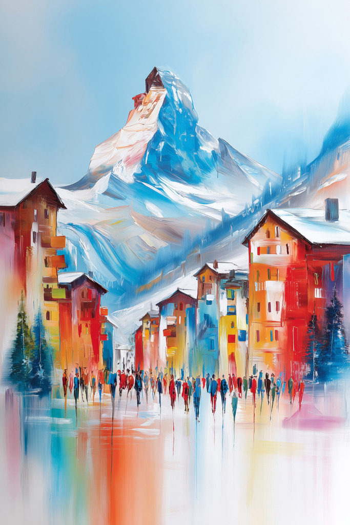 2507036 - Matterhorn Gemälde | Zermatt und Matterhorn im Stil eines modernen Gemäldes. Bestelle dieses Motiv als Wandbild oder Poster in vielen Formaten.
