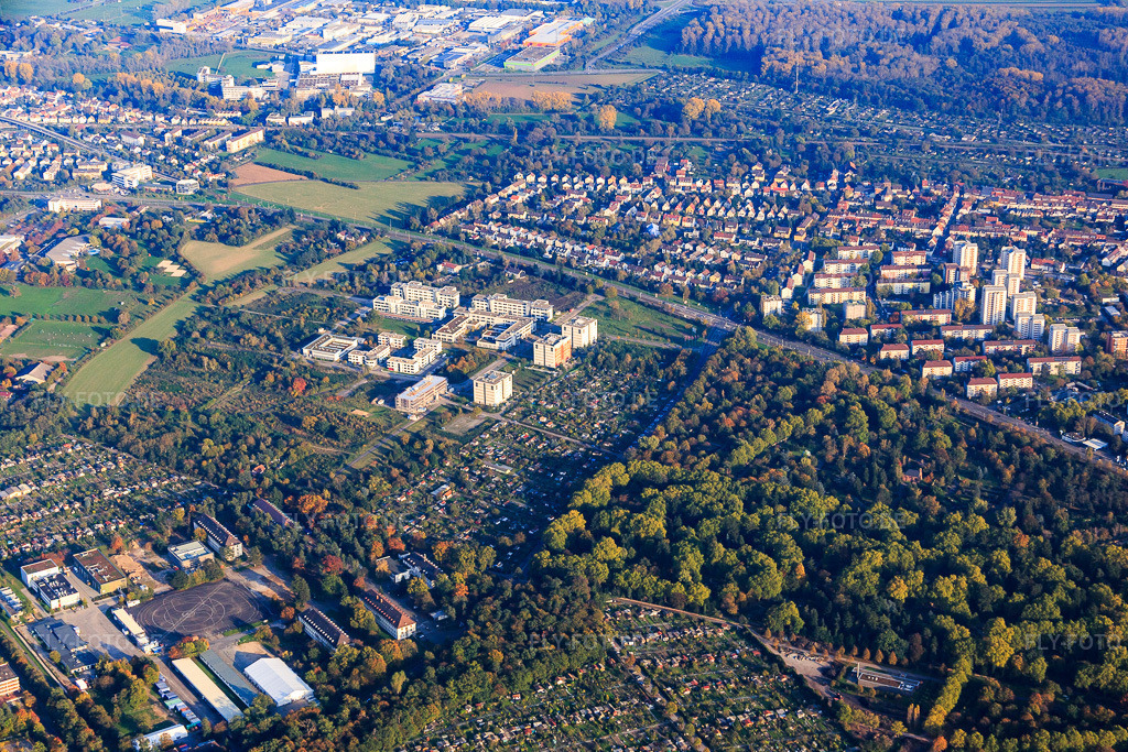 Luftbild: Kleingartenverein Hagsfelder Allee e.V. und Technologiepark Karlsruhe im Ortsteil Rintheim in Karlsruhe im Bundesland Baden-Württemberg in Deutschland. Foto: IMG_075438.jpg vom 26.10.2014 durch Werner Riehm/FLY-FOTO.deAuflösung des Originals: 5472 x 3648 pxKLGV-HAGSFELDERALLEE.DE
