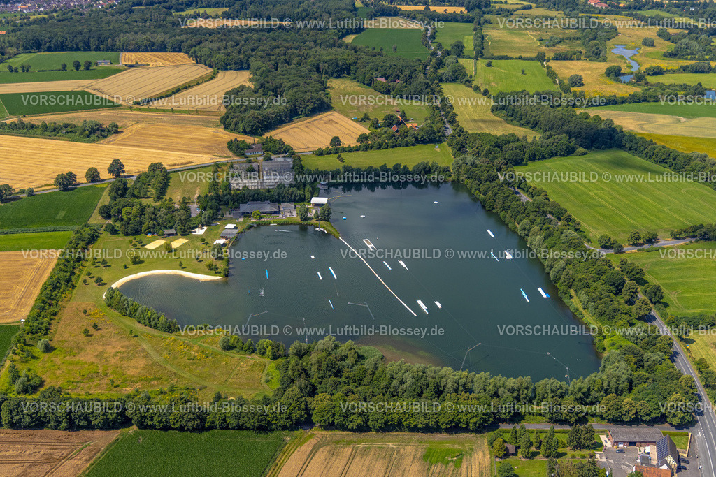 Hamm240707237 | Luftbild, Wasserski Anlage am See, mit Baden und Wakeboard und Zeltwiese, geplanter Abriss der Gewächshäuser, Uentrop, Hamm, Ruhrgebiet, Nordrhein-Westfalen, Deutschland