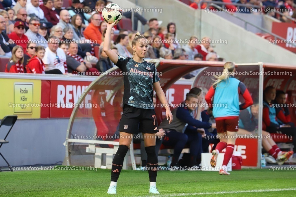 xSSC09032501007 | 09.03.2025, xsscx, Frauen Fußball, 1. FC Köln - FC Bayern München, 1. Fußball Bundesliga, 16. Spieltag, RheinEnergie-STADION, Saison 2024 2025: Giulia Gwinn (FC Bayern München 7) DFB regulations prohibit any use of photographs as image sequences and or quasi-video. Nordrhein-Westfalen Deutschland