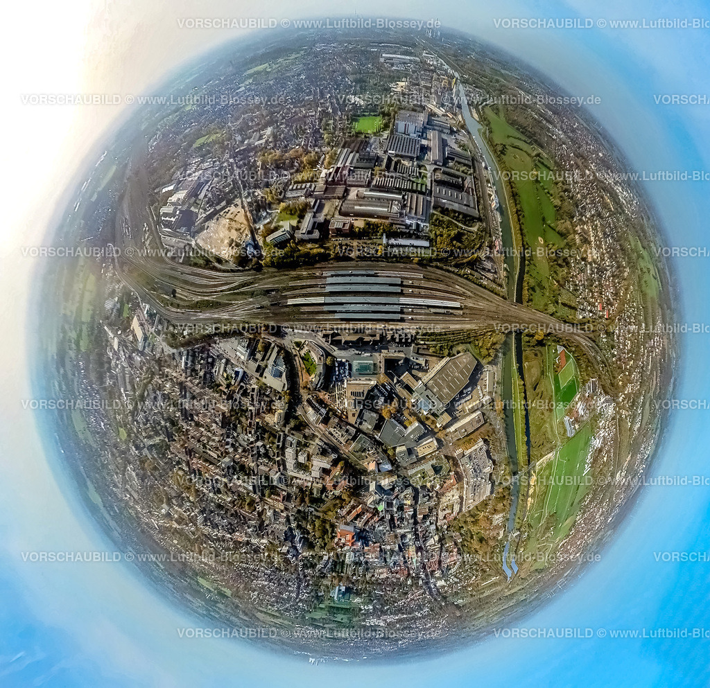Hamm20221020_8_Hauptbahnhof | Luftbild, Hamm (Westf) Hauptbahnhof, Datteln-Hamm-Kanal, Fluss Lippe, Fisheye Aufnahme, Fischaugen Aufnahme, 360 Grad Aufnahme, Hamm, Ruhrgebiet, Nordrhein-Westfalen, Deutschland