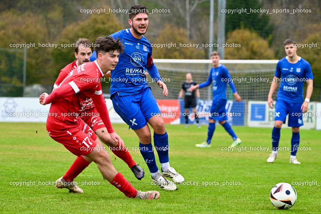 SV Rothenthurn vs. Union Matrei | #17 Janis Pflügl SV Rothenthurn, #31 Jonathan Panzl Matrei, SV Rothenthurn vs. Union Matrei, SV Rothenthurn vs. Union Matrei am 09.11.2024 in Rothenthurn (Sportplatz Rothenthurn), Austria, (Photo by Bernd Stefan)
