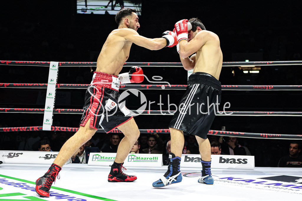 Profi - Box - Gala / Main Event | Kushtrim TAHIRUKAJ (rot schwarze Hose) in seinem Kampf gegen Nika GAVAJAVA (schwarze Hose)