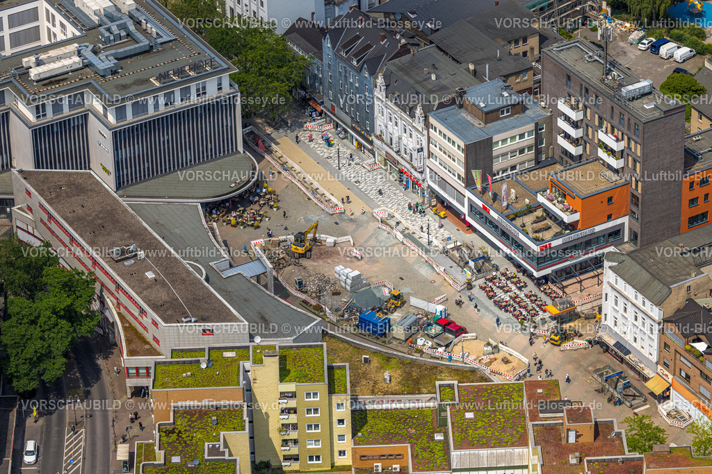 Herne250602150 | Luftbild, Robert-Brauner-Platz mit Stadt Forum Herne, Fußgängerzone Bahnhofstraße mit Baustelle,WAZ Medienhaus,  Herne-Mitte, Herne, Ruhrgebiet, Nordrhein-Westfalen, Deutschland