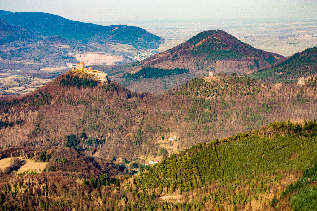 Luftbild: Burg Trifels von Westen in Annweiler am Trifels im Bundesland Rheinland-Pfalz in Deutschland. Foto: IMG_17438.jpg vom 21.03.2009 durch Werner Riehm/FLY-FOTO.de