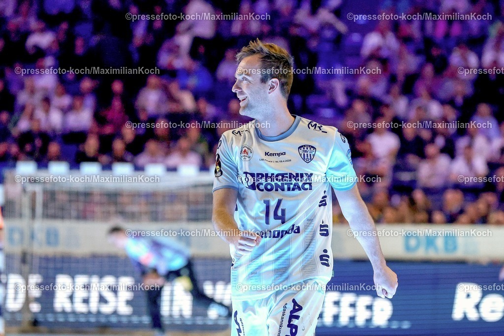 xSSCx19042601023 | 19.04.2026, xsscx, Handball, DHB-Pokal Lidl Final4, Spiel um Platz 3, TBV Lemgo-Lippe - SC Magdeburg, Saison 2025 / 2026 Herren, Lanxess Arena, Köln: Bobby Schagen (TBV Lemgo Lippe #14) jubelnd nach dem Treffer Photo: xSandraxScherningxPressefotoKochx