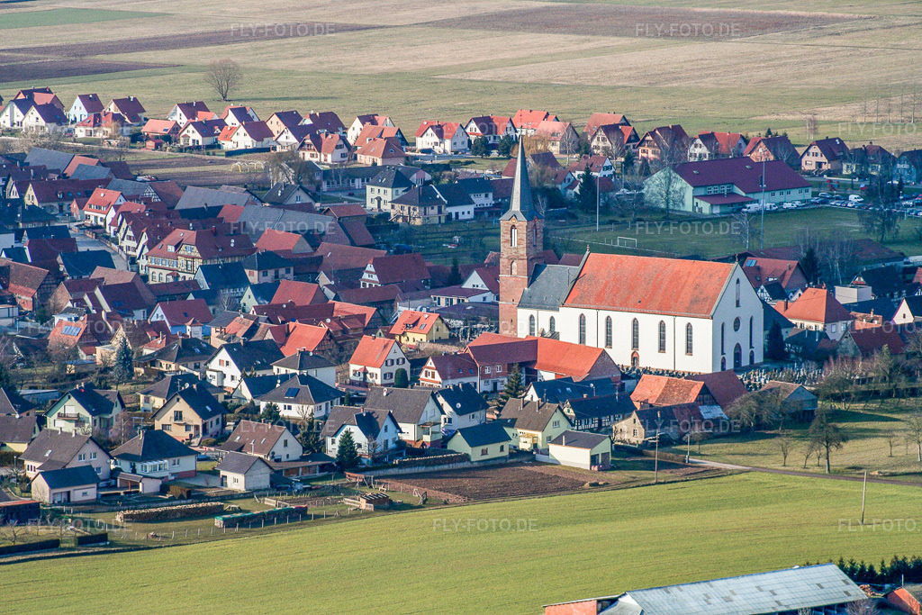 Luftbild: Église Saint-Barthélemy de Schleithal in Schleithal im Bundesland Bas-Rhin in Frankreich. – Foto: IMG_1192.jpg vom 12.03.2006 durch Werner Riehm/FLY-FOTO.de – Auflösung des Originals: 3456 x 2304 px