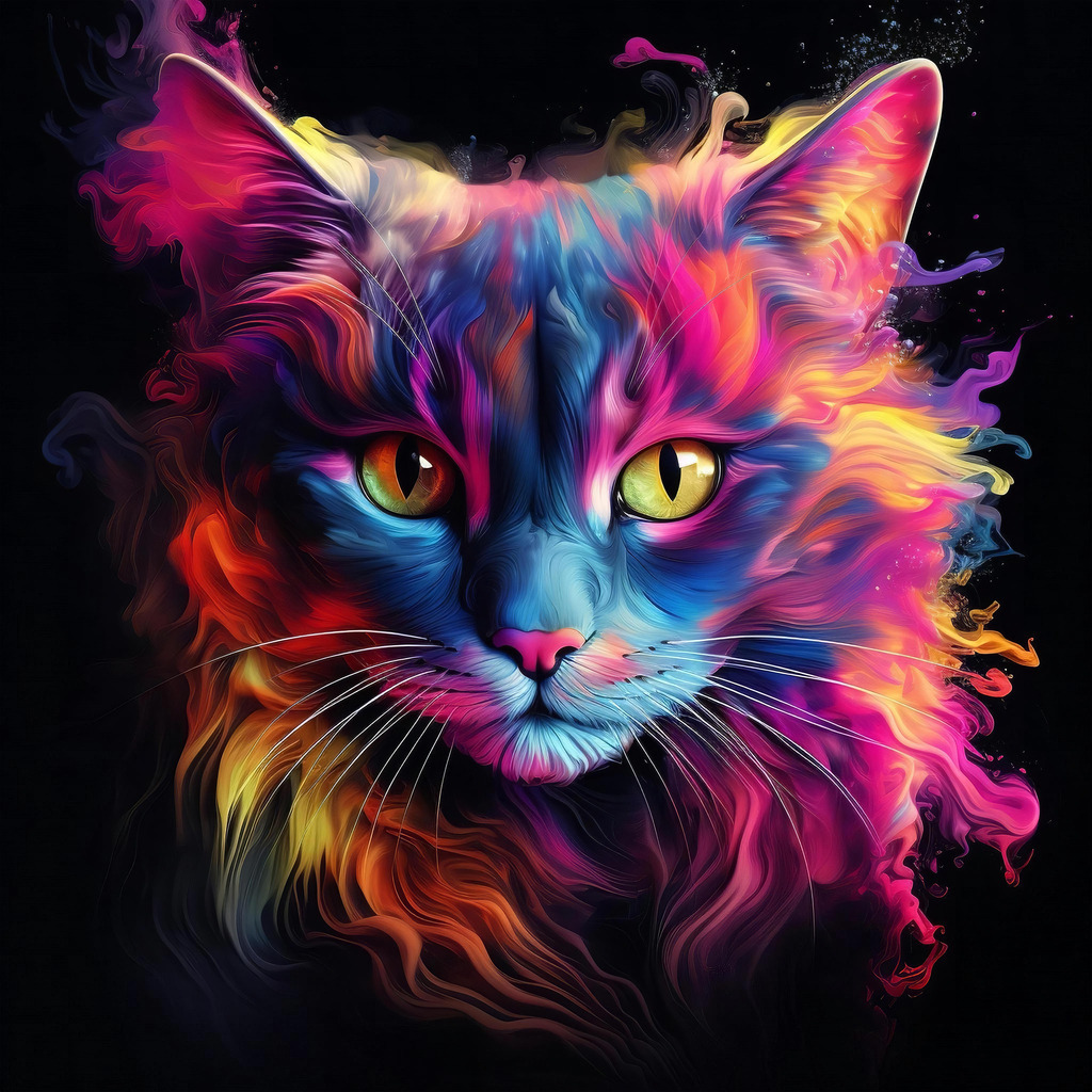 10240117 - Neon Katze | Ein fantasievolles Katzenportrait im digitalen Illustrationsstil.