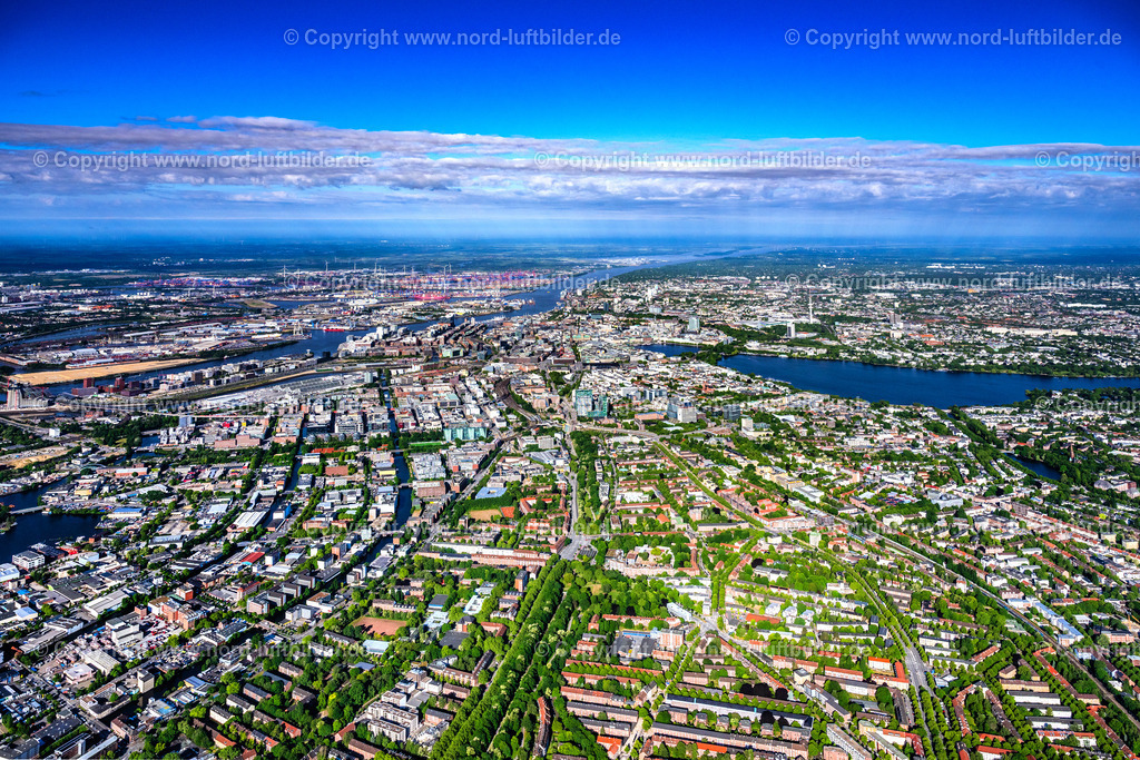 Hamburg_Eilbek_Panorama_bis_Elbe_ELS_2918240525 | HAMBURG 24.05.2025 Innenstadtbereich Hamm im Stadtgebiet in Hamburg, Deutschland. // Hamm inner city area in the urban area in Hamburg, Germany. Foto: Martin Elsen
