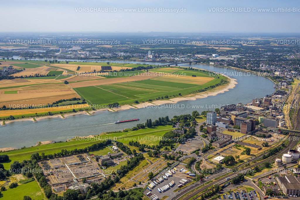 Duisburg230707428 | Luftbild, Rheinaue Ehingen mit Krefeld-Uerdinger Brücke, Chempark Krefeld-Uerdingen, Kläranlage Krefeld BAYER-Uerdingen, Uerdingen, Krefeld, Ruhrgebiet, Nordrhein-Westfalen, Deutschland