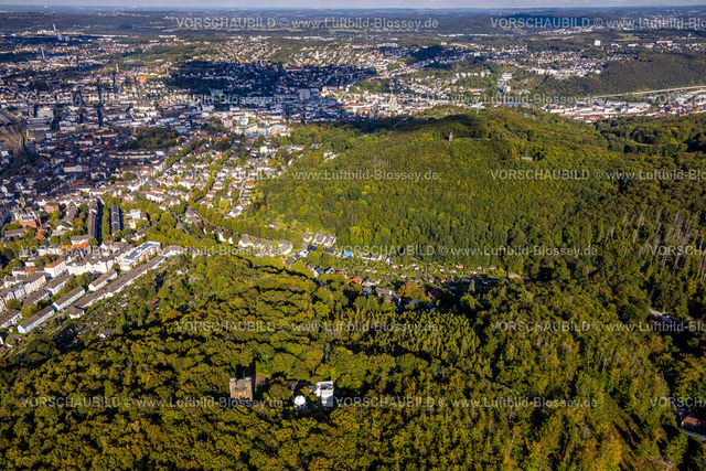 Hagen241005108 | Luftbild, Eugen-Richter-Turm mit Sternwarte Hagen des Drei TürmeWeg, bestehend aus Bismarckturm, Eugen-Richter-Turm und Kaiser-Friedrich-Turm, Waldgebiet und Blick auf Hagen, Wehringhausen, Hagen, Ruhrgebiet, Nordrhein-Westfalen, Deutschland