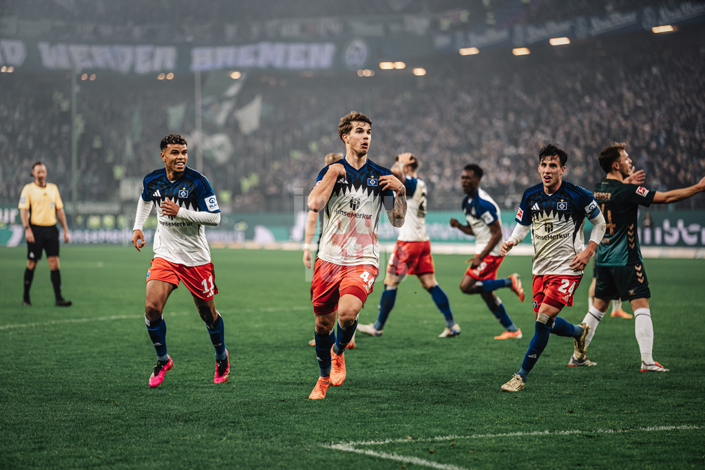 Fußball | Männer | Saison 2025/2026 | 1. Fußball-Bundesliga | 13. Spieltag | Hamburger SV vs. SV Werder Bremen | 07.12.2025 | Torjubel Luka Vuskovic (#44, HSV)