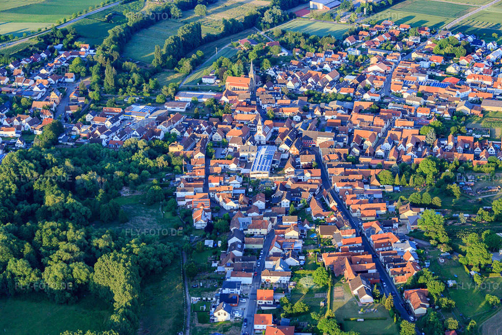 Luftbild: Ortsansicht von Westen im Ortsteil Ingenheim in Billigheim-Ingenheim im Bundesland Rheinland-Pfalz in Deutschland. Foto: IMG_080358.jpg vom 05.06.2015 durch Werner Riehm/FLY-FOTO.de