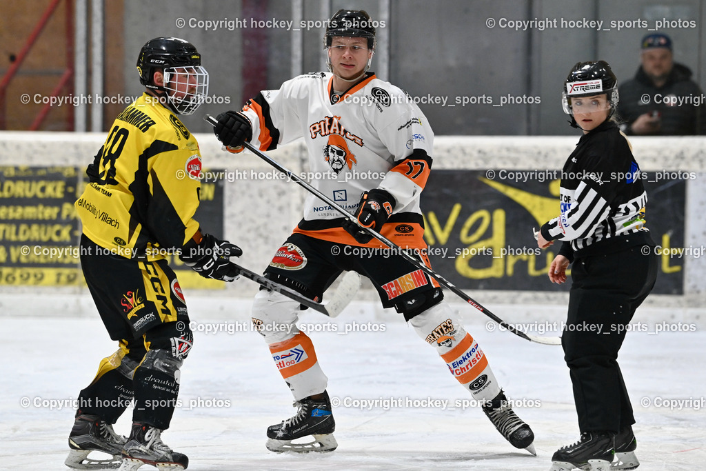 EC Spittal Hornets vs. USC Piraten Velden 7.2.2024 | Klemm Anja Referee, #17 Hobitsch Samuel, #98 Thalhammer Dominic
