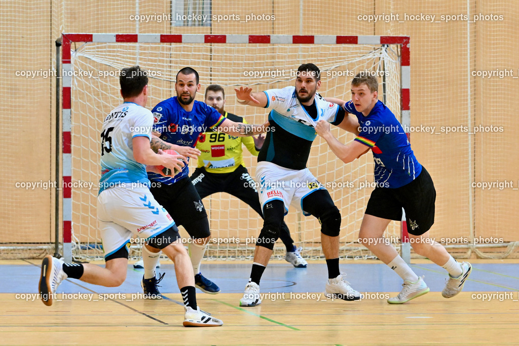 SC Ferlach vs. HSG Bärnbach/Köflach 30.3.2024 | #15 Knez Domen HSG Bärnbach, #81 MILICEVIC Adrian SC Ferlach, #9 SAGER Nico SC Ferlach,  #9 SAGER Nico SC Ferlach,  #56 Beciri Kristian HSG Bärnbach, #8 KNAPP Simon SC Ferlach, SC Ferlach vs. HSG Bärnbach/Köflach 30.3.2024, SC Ferlach vs. HSG Bärnbach/Köflach am 30.03.2024 in Ferlach (Ballspielhalle Ferlach), Austria, (Photo by Bernd Stefan)