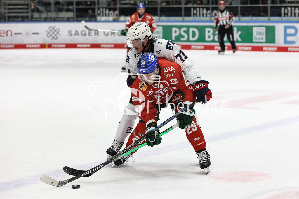 Augsburger Panther - Adler Mannheim | im duell Nicholas WELSH (AEV #29) und Daniel FISCHBUCH (MAN #71) / Zweikampf