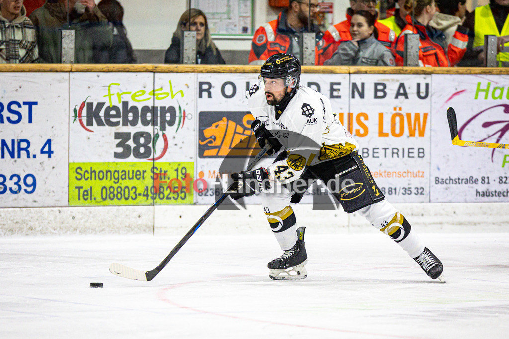 TSV Peißenberg MINERS gegen EHC Königsbrunn PINGUINE | Eishockey Bayernliga Herren Playoffs Viertelfinale 2024/25 - Spiel 6 von 7, TSV Peißenberg MINERS gegen EHC Königsbrunn PINGUINE, 20250221,Hayden TRUPP (EHC 43) in Aktion, Freisteller,2025-02-21 in Peißenberg (Eisstadion Peißenberg)Hayden TRUPP (EHC 43)Copyright: WolfgangxLindner foto-lindner.de
