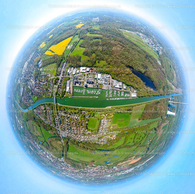 Bergkamen230520015_2MarinaRuenthe | Luftbild, Yachthafen Marina Rünthe, Datteln-Hamm-Kanal, Beversee im Beverwald, Fisheye Aufnahme, Fischaugen Aufnahme, 360 Grad Aufnahme, Rünthe, Bergkamen, Ruhrgebiet, Nordrhein-Westfalen, Deutschland