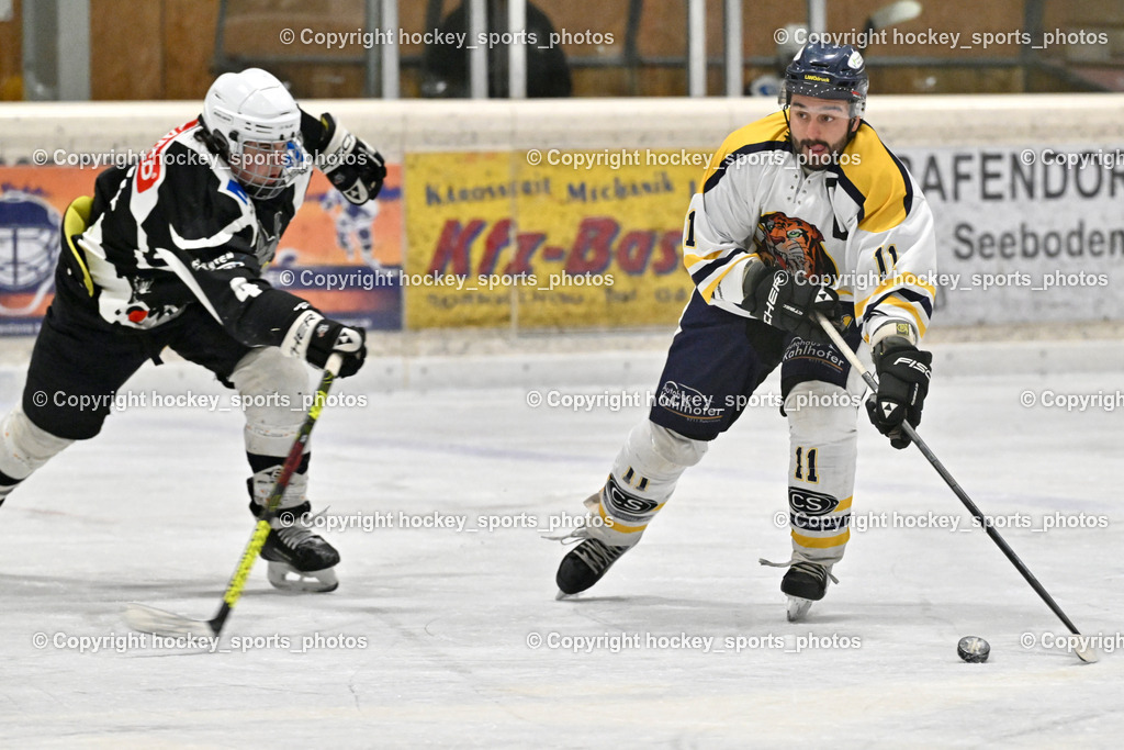 EC Tigers Paternion vs. Tarco Wölfe II | #4 Halbrainer Paul Tarco Wölfe II, #11 Ott Marcel EC Tigers Paternion, EC Tigers Paternion vs. Tarco Wölfe II, EC Tigers Paternion vs. Tarco Wölfe II am 19.12.2024 in Spittal an der Drau (Eissportzentrum Spittal), Austria, (Photo by Bernd Stefan)
