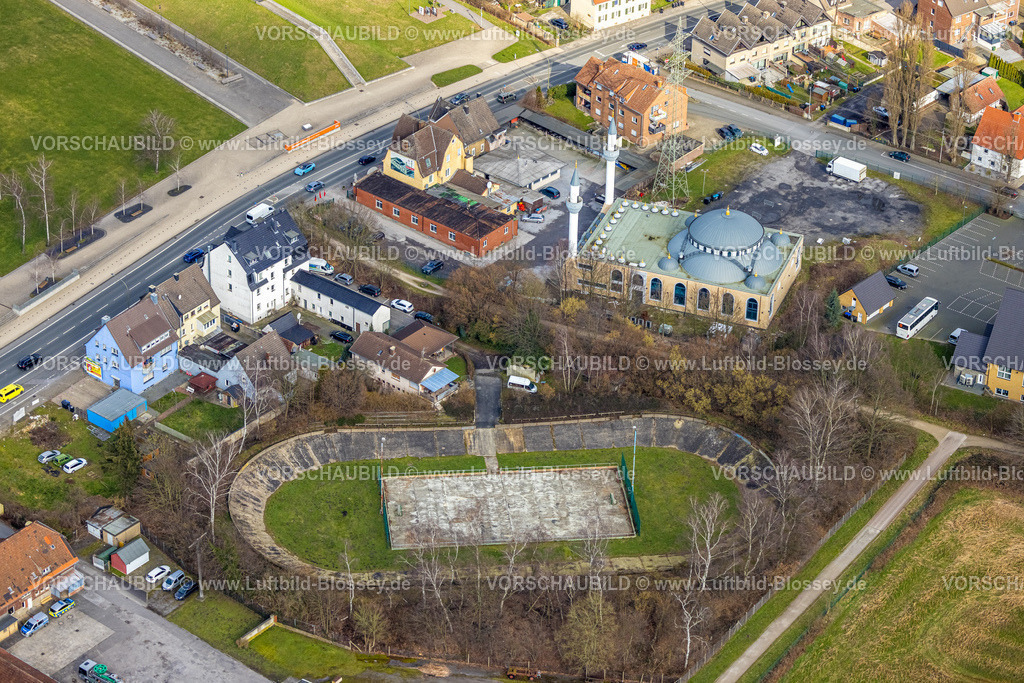 Hamm230215484 | Luftbild, Altes Barbarastadion, Rollhockeystadion, DitiB Ulu Camii Moschee, Stadtbezirk Herringen, Hamm, Ruhrgebiet, Nordrhein-Westfalen, Deutschland