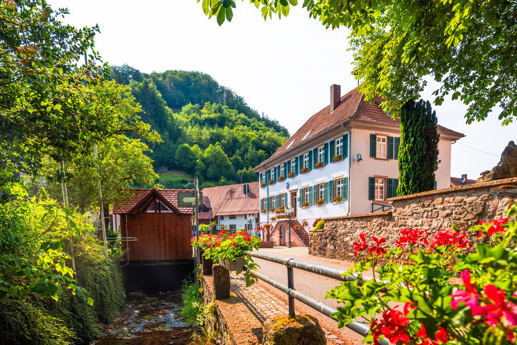 Rathaus in Mühlenbach | Blcik auf das Mühlenbacher Rathaus mit dem Dorfbach - Realisiert mit Pictrs.com