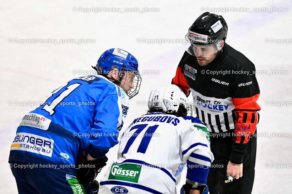 ESC SPARKASSE STEINDORF vs. UECR Huben  | WIDMANN Florian Referee, #71 Sinegubovs Antons UECR EISBÄREN HUBEN, #81 CIMZAR TADEJ ESC Steindorf, ESC SPARKASSE STEINDORF vs. UECR Huben , ESC SPARKASSE STEINDORF vs. UECR Huben  am 06.02.2026 in Steindorf (Ossiachersee Halle), Austria, (Photo by Bernd Stefan)