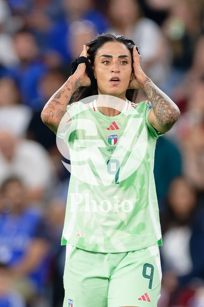 England v Italy - UEFA Women's EURO 2025 Semi-Final | GENEVA, SWITZERLAND - JULY 22:  Martina Piemonte of Italy looks on  during the UEFA Women's EURO 2025 Semi-Final match between England and Italy at Stade de Geneve on July 22, 2025 in Geneva, Switzerland. (Photo by Giuseppe Velletri/Sports Press Photo/Getty Images)