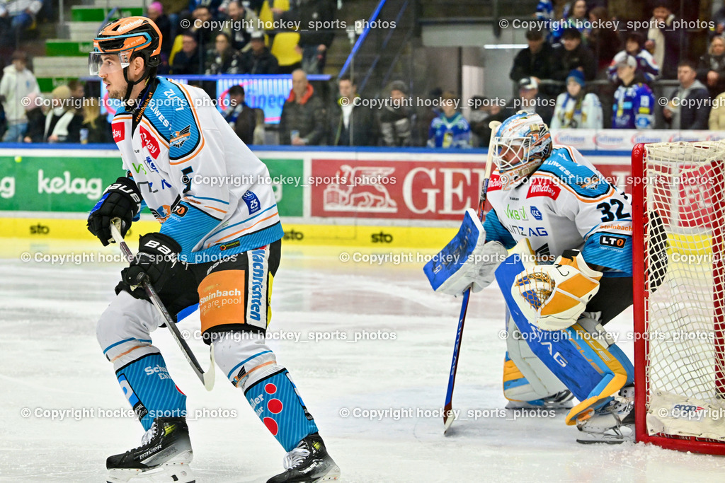 EC IDM Wärmepumpen VSV vs. STEINBACH BLACK WINGS LINZ  | #5 Wolf Raphael BLACK WINGS LINZ, #32 Tirronen Rasmus BLACK WINGS LINZ, EC IDM Wärmepumpen VSV vs. STEINBACH BLACK WINGS LINZ , EC IDM Wärmepumpen VSV vs. STEINBACH BLACK WINGS LINZ  am 28.01.2025 in Villach (Stadthalle Villach), Austria, (Photo by Bernd Stefan)