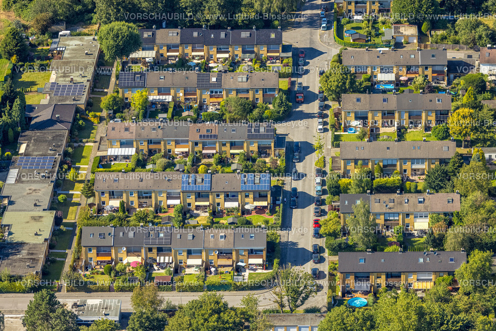 Dortmund240804499 | Luftbild, Reihenhaus Wohnsiedlung mit Kleingarten zwischen Botdingweg und Westkamp, Brackel, Dortmund, Ruhrgebiet, Nordrhein-Westfalen, Deutschland