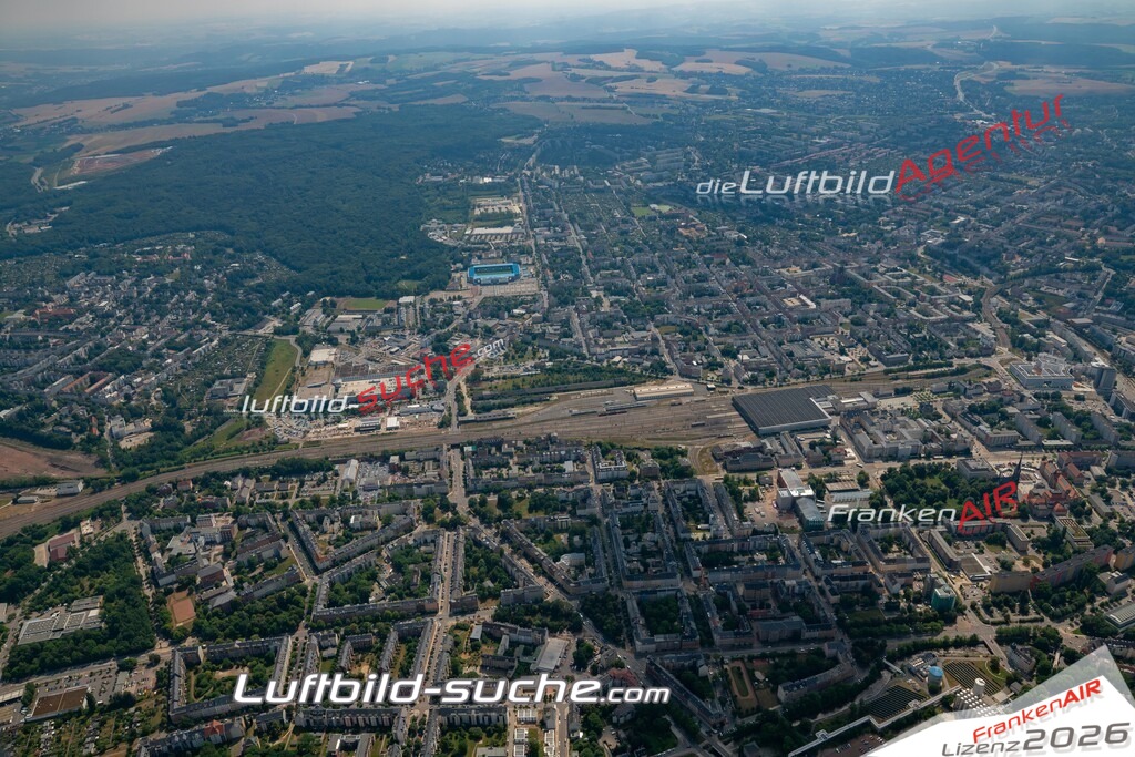 aktuelles Luftbild von Bahnhof Chemnitz - Luftaufnahme wurde 2018 von https://frankenair.de mittels Flugzeug (keine Drohne) erstellt.
